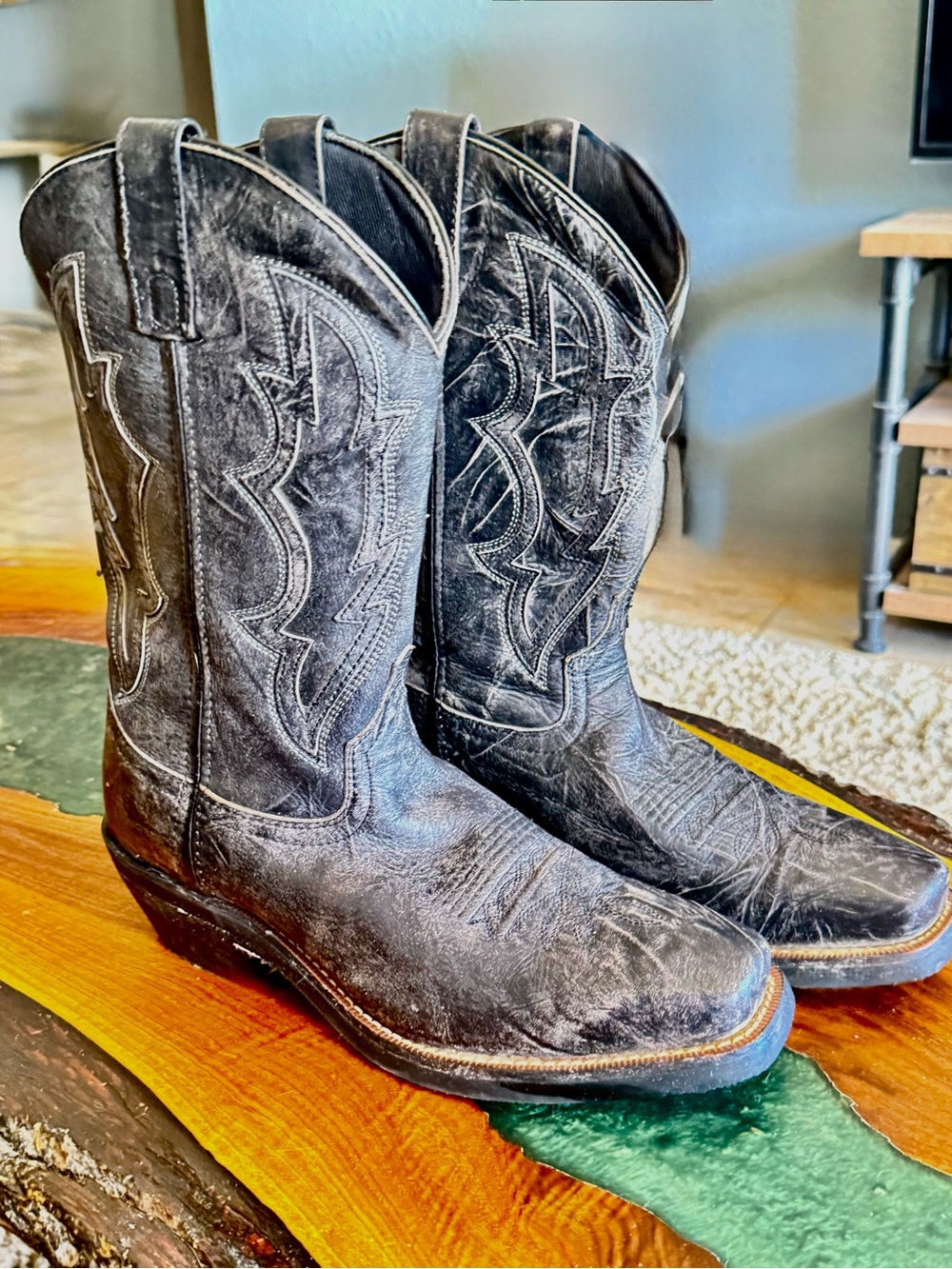 Laredo Men's Jessco Leather Square Toe Cowboy Boots - Sanded Black - 68557 Sz 9D - Picture 13 of 14